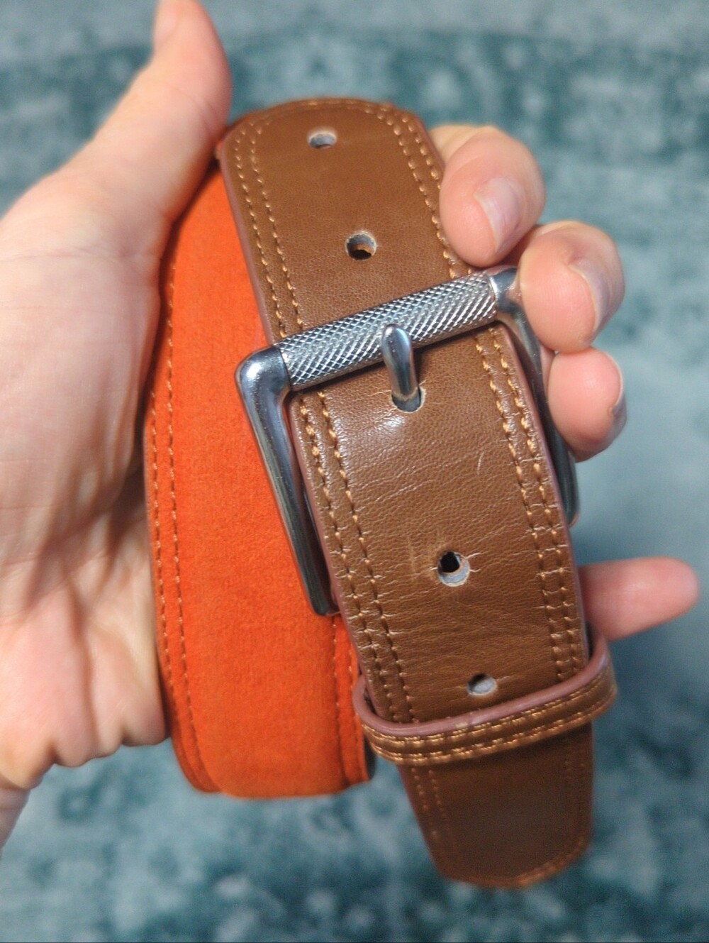 Brooks Brothers 346 Men's Leather Belt Brown Orange Silver Buckle 32